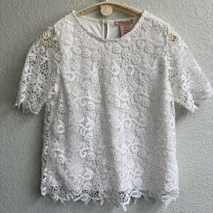 NWT Philosophy Lace Blouse Short Sleeve Lined Top Floral White Women’s Medium